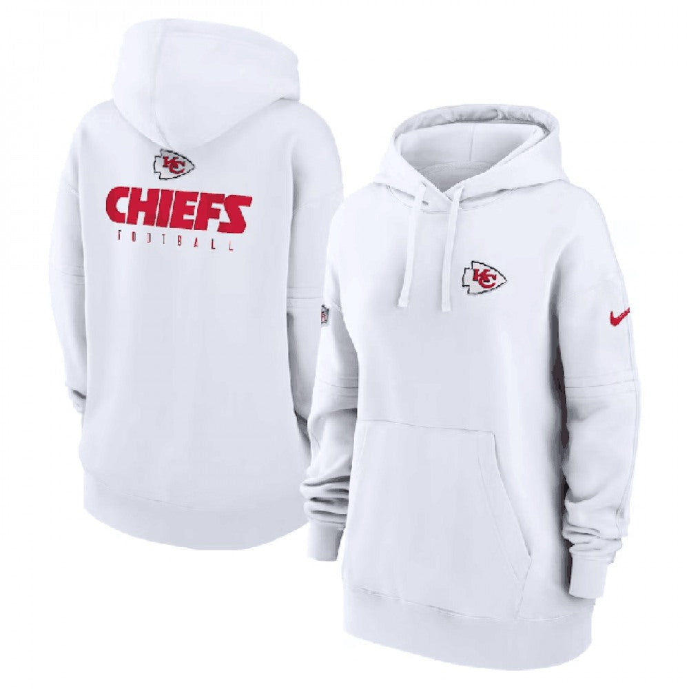 Women's Kansas City Chiefs White Sideline Club Fleece Pullover Hoodie(Run Small) 