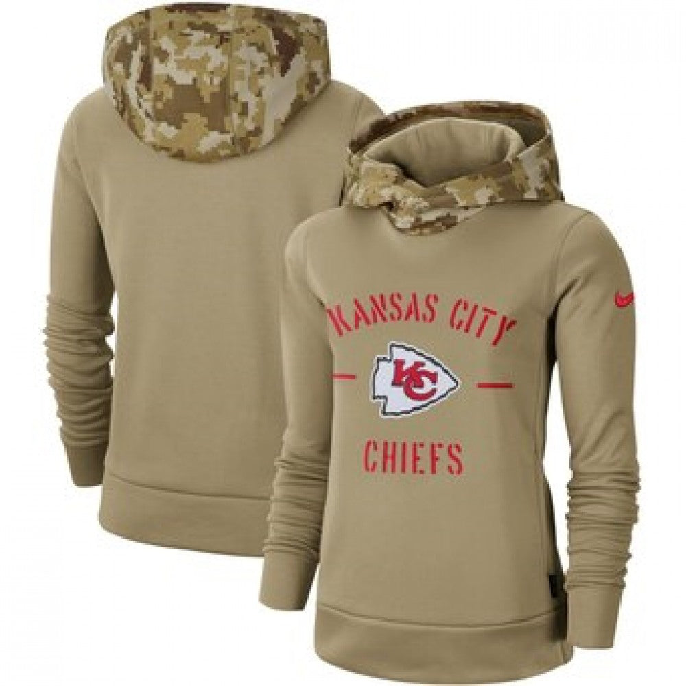 Women's Kansas City Chiefs Khaki 2019 Salute to Service Therma Pullover Hoodie(Run Small) 