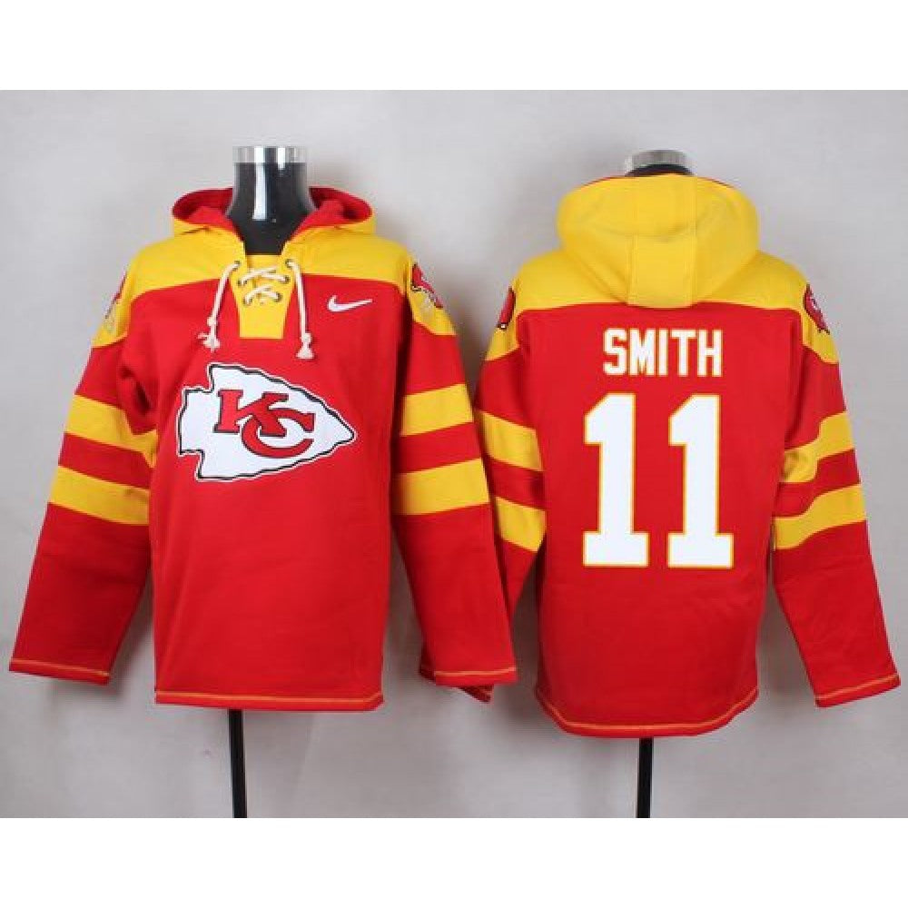 Chiefs #11 Alex Smith Red Player Pullover NFL Hoodie 
