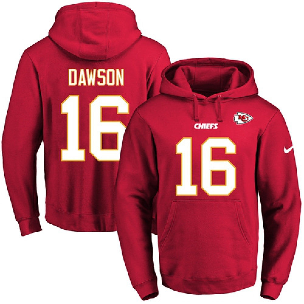 Chiefs #16 Len Dawson Red Name & Number Pullover NFL Hoodie 
