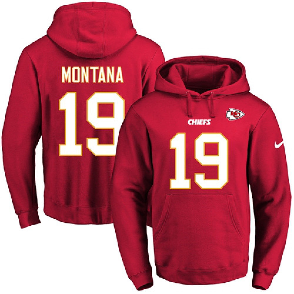 Chiefs #19 Joe Montana Red Name & Number Pullover NFL Hoodie 