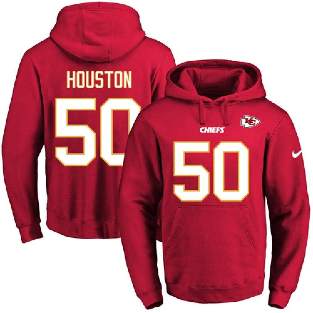 Chiefs #50 Justin Houston Red Name & Number Pullover NFL Hoodie 