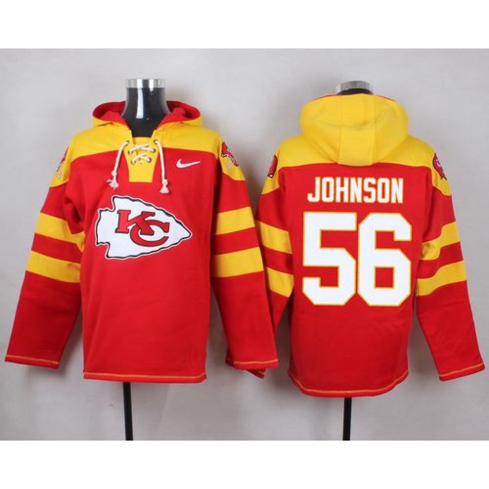 Chiefs #56 Derrick Johnson Red Player Pullover NFL Hoodie 