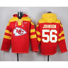 Chiefs #56 Derrick Johnson Red Player Pullover NFL Hoodie 