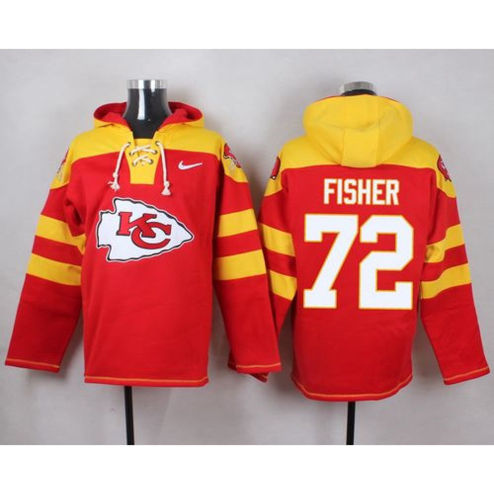 Chiefs #72 Eric Fisher Red Player Pullover NFL Hoodie 