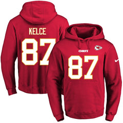 Chiefs #87 Travis Kelce Red Name & Number Pullover NFL Hoodie 