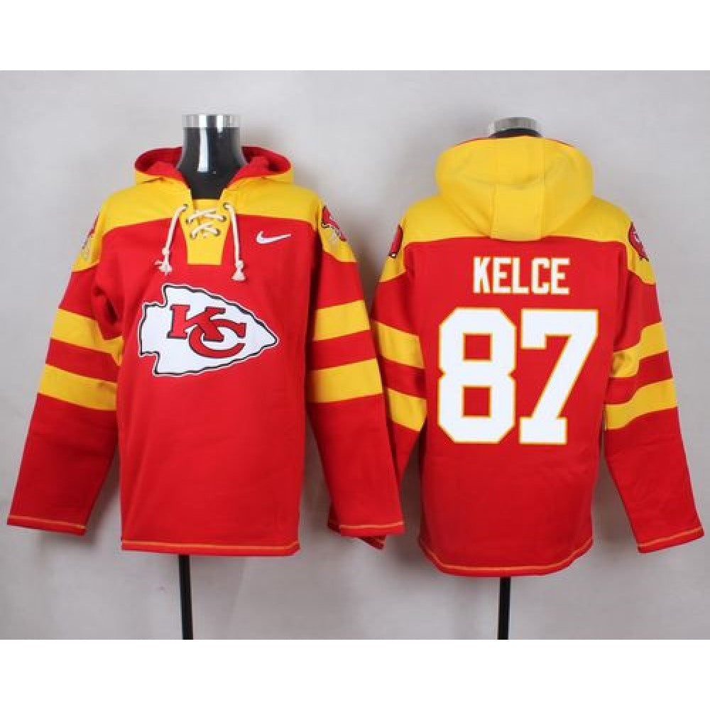 Chiefs #87 Travis Kelce Red Player Pullover NFL Hoodie 