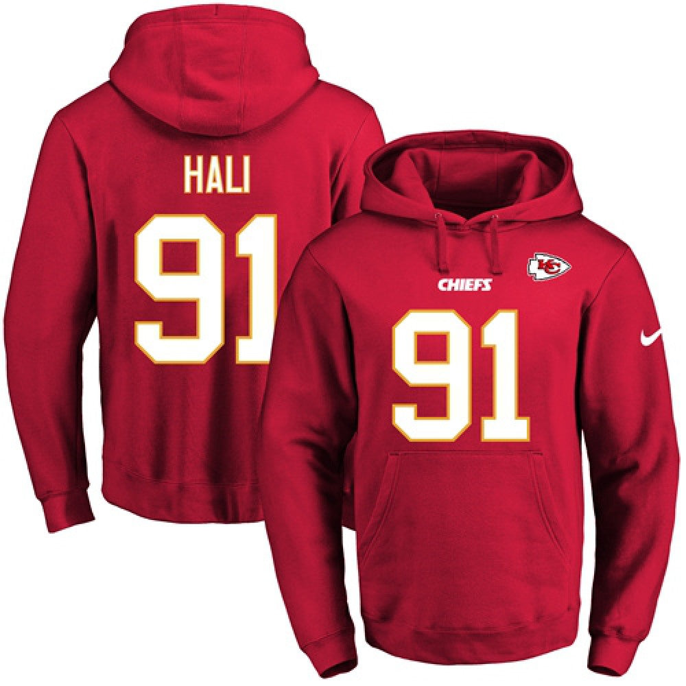 Chiefs #91 Tamba Hali Red Name & Number Pullover NFL Hoodie 