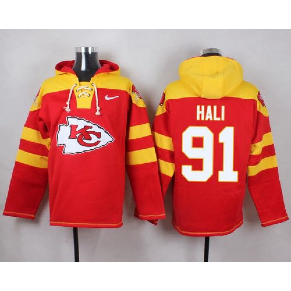 Chiefs #91 Tamba Hali Red Player Pullover NFL Hoodie 