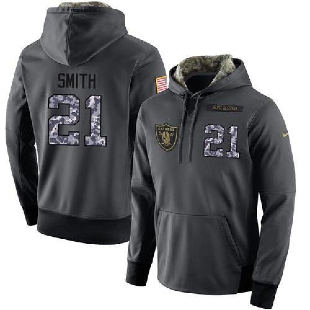 NFL Men's Oakland Raiders #21 Sean Smith Stitched Black Anthracite Salute to Service Player Performance Hoodie 