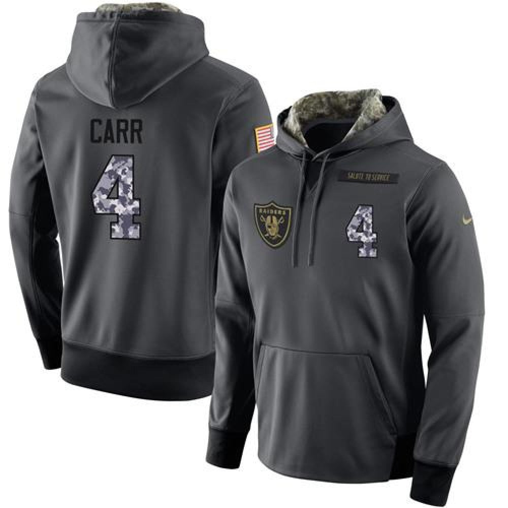 NFL Men's Oakland Raiders #4 Derek Carr Stitched Black Anthracite Salute to Service Player Performance Hoodie 