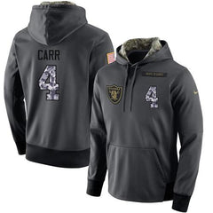 NFL Men's Oakland Raiders #4 Derek Carr Stitched Black Anthracite Salute to Service Player Performance Hoodie 