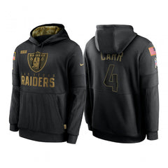 Men's Las Vegas Raiders #4 Derek Carr 2020 Black Salute to Service Sideline Performance Pullover Hoodie 
