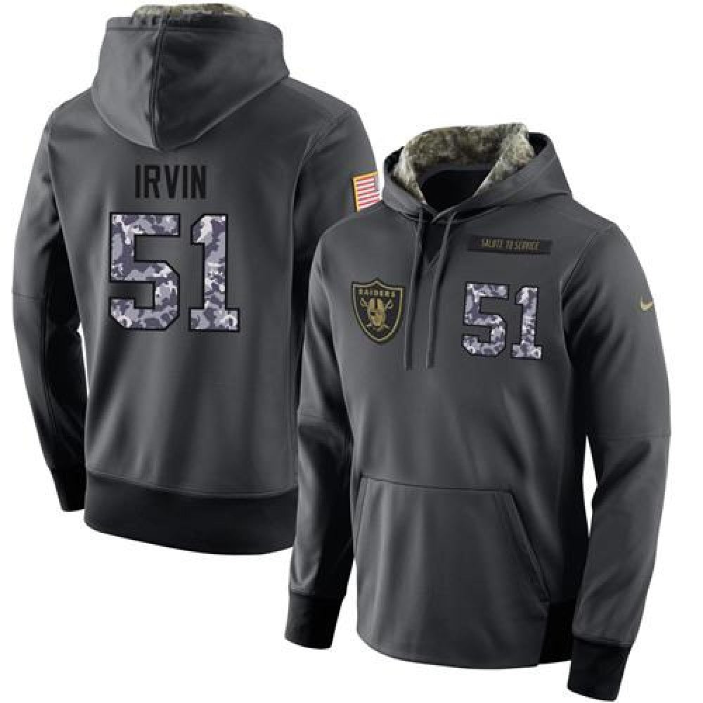 NFL Men's Oakland Raiders #51 Bruce Irvin Stitched Black Anthracite Salute to Service Player Performance Hoodie 