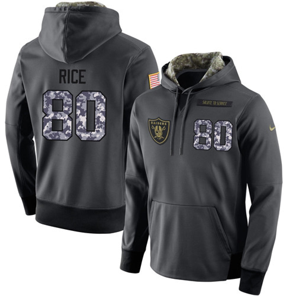 NFL Men's Oakland Raiders #80 Jerry Rice Stitched Black Anthracite Salute to Service Player Performance Hoodie 
