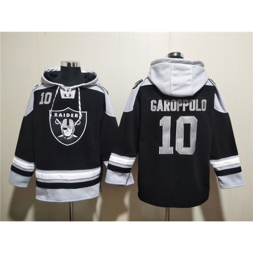 Men's Las Vegas Raiders #10 Jimmy Garoppolo Black Ageless Must-Have Lace-Up Pullover Hoodie 