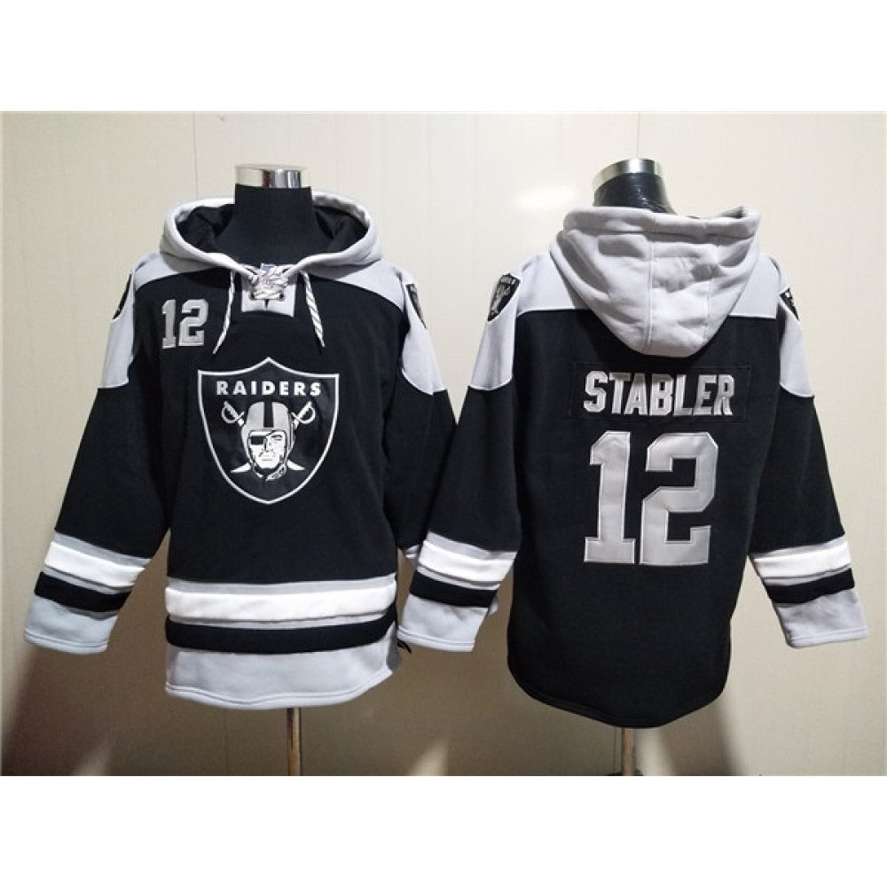 Men's Las Vegas Raiders #12 Ken Stabler Black Ageless Must-Have Lace-Up Pullover Hoodie 