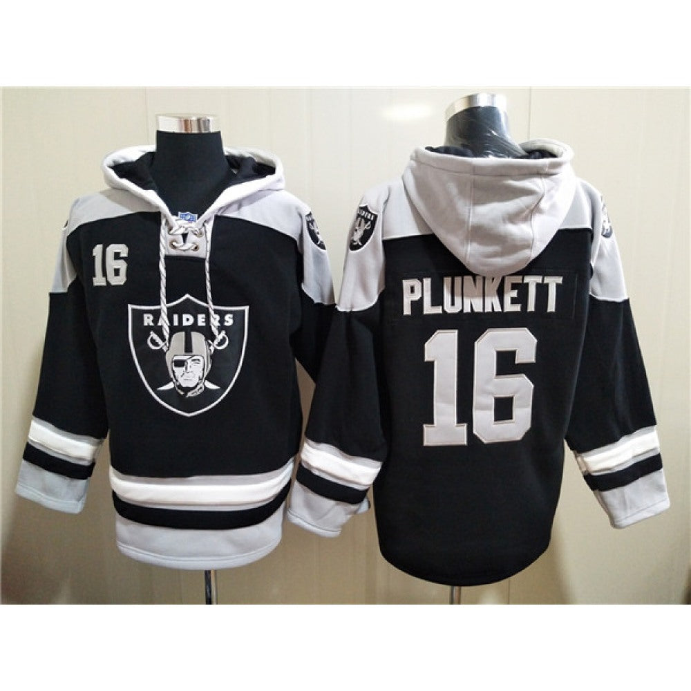 Men's Las Vegas Raiders #16 Jim Plunkett Black Ageless Must-Have Lace-Up Pullover Hoodie 