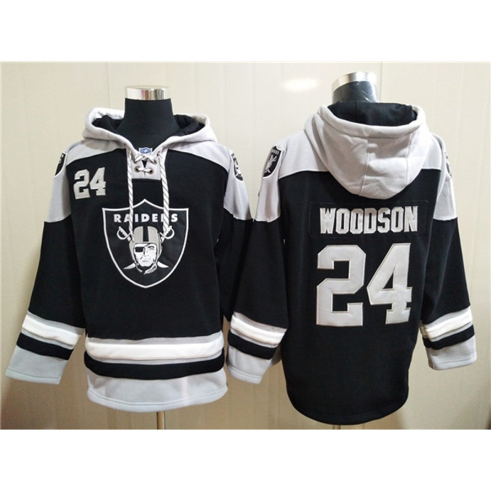 Men's Las Vegas Raiders #24 Charles Woodson Black Ageless Must-Have Lace-Up Pullover Hoodie 