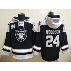 Men's Las Vegas Raiders #24 Charles Woodson Black Ageless Must-Have Lace-Up Pullover Hoodie 