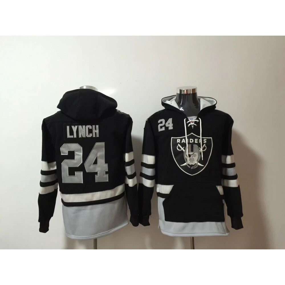 Men's Oakland Raiders #24 Marshawn Lynch Black All Stitched NFL Hoodie Sweatshirt 