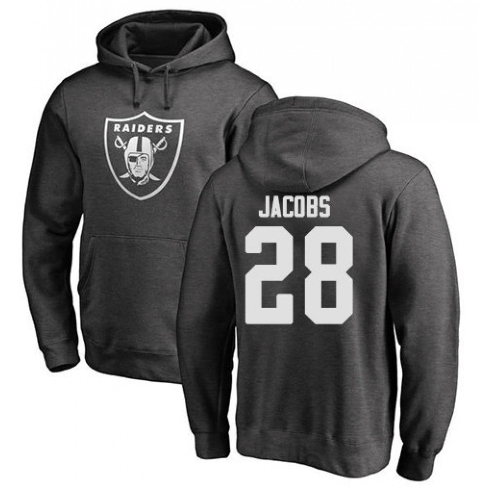 Men's Oakland Raiders #28 Josh Jacobs Black One Color Ash NFL Pullover Hoodie 
