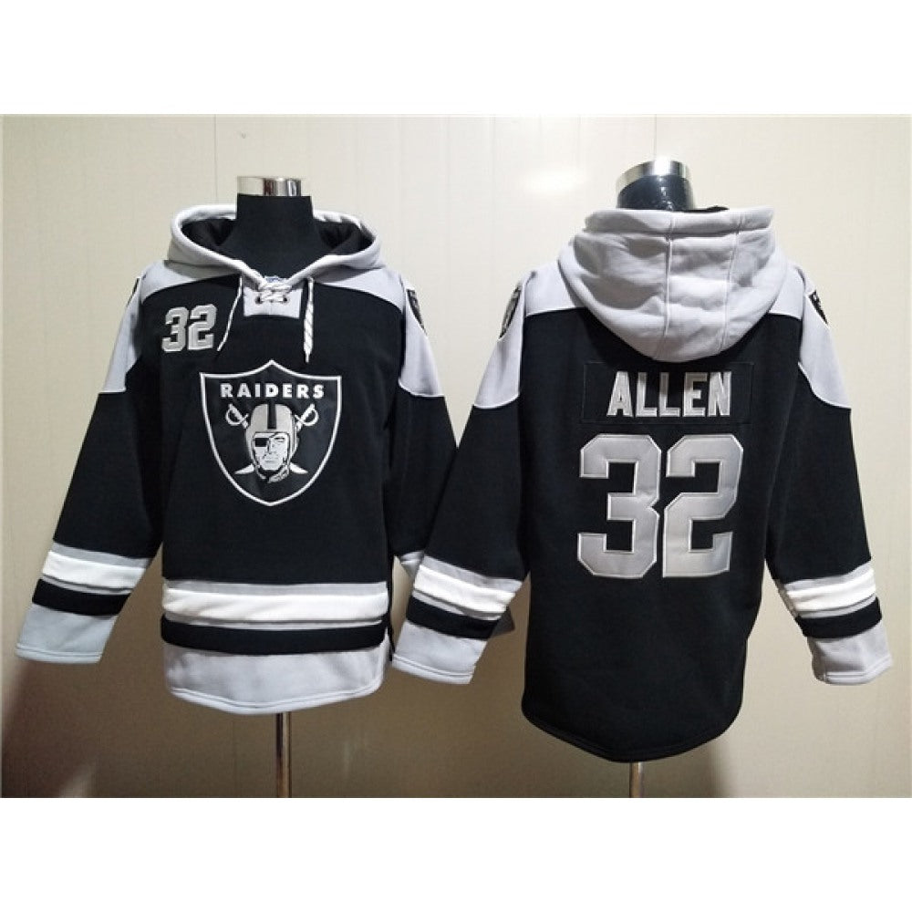 Men's Las Vegas Raiders #32 Marcus Allen Black Ageless Must-Have Lace-Up Pullover Hoodie 
