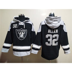 Men's Las Vegas Raiders #32 Marcus Allen Black Ageless Must-Have Lace-Up Pullover Hoodie 