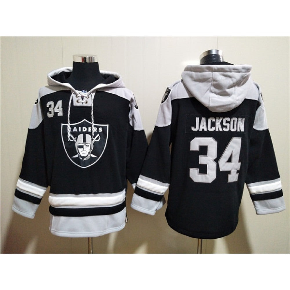 Men's Las Vegas Raiders #34 Bo Jackson Black Ageless Must-Have Lace-Up Pullover Hoodie 