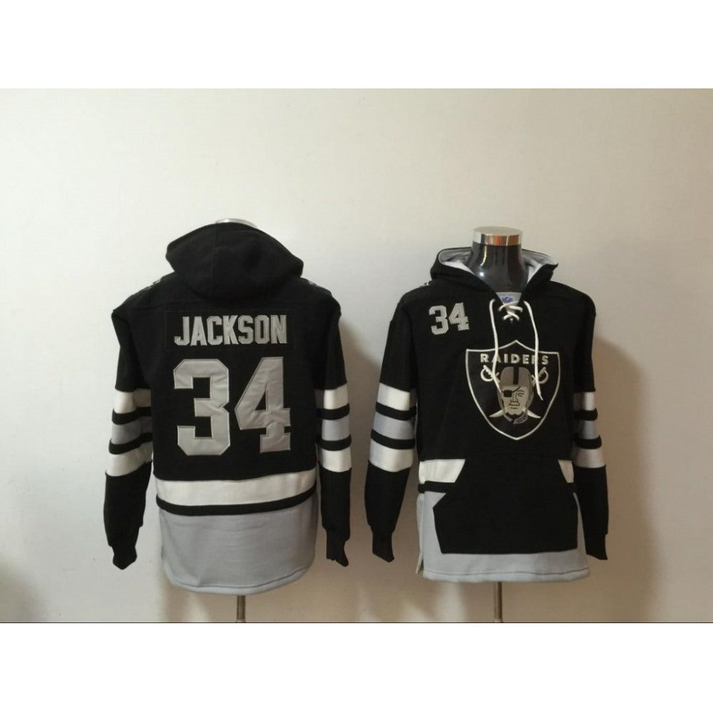Men's Oakland Raiders #34 Bo Jackson Black All Stitched NFL Hoodie Sweatshirt 
