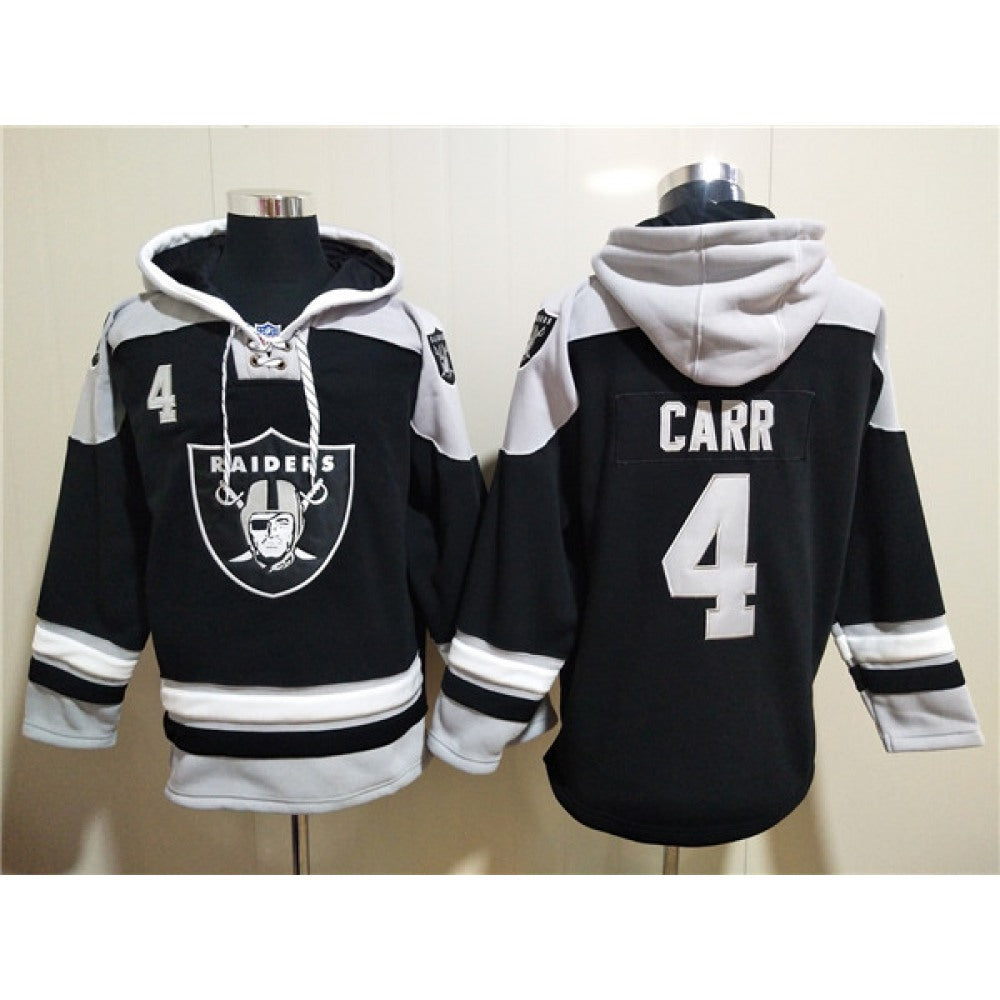 Men's Las Vegas Raiders #4 Derek Carr Black Ageless Must-Have Lace-Up Pullover Hoodie 