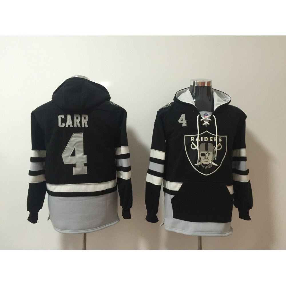Men's Oakland Raiders #4 Derek Carr Black All Stitched NFL Hoodie Sweatshirt 