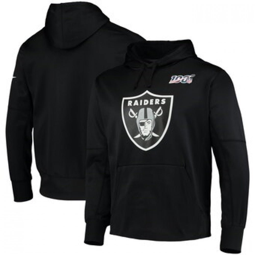 Men's Oakland Raiders Black 100th Season Primary Logo Circuit Performance NFL Pullover Hoodie 