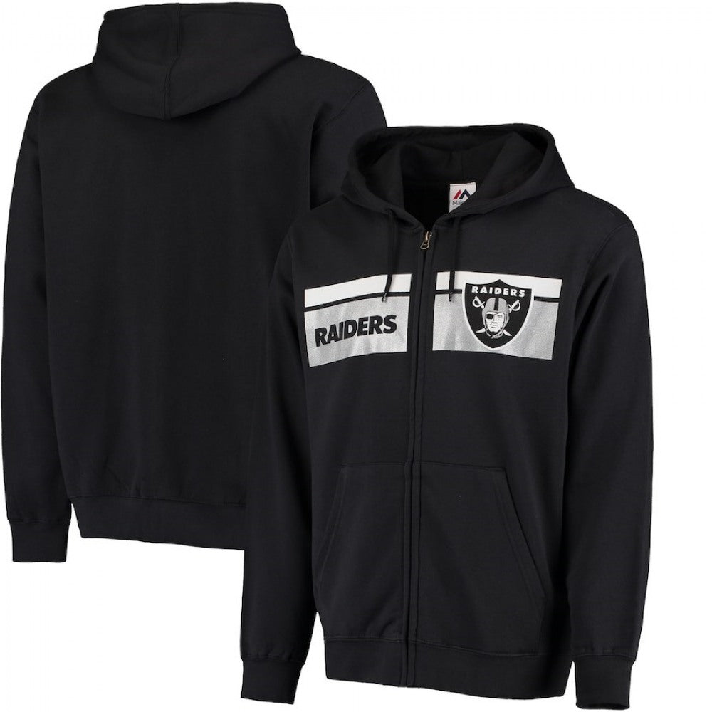 Men's Oakland Raiders Black Majestic Touchback Full-Zip NFL Hoodie 
