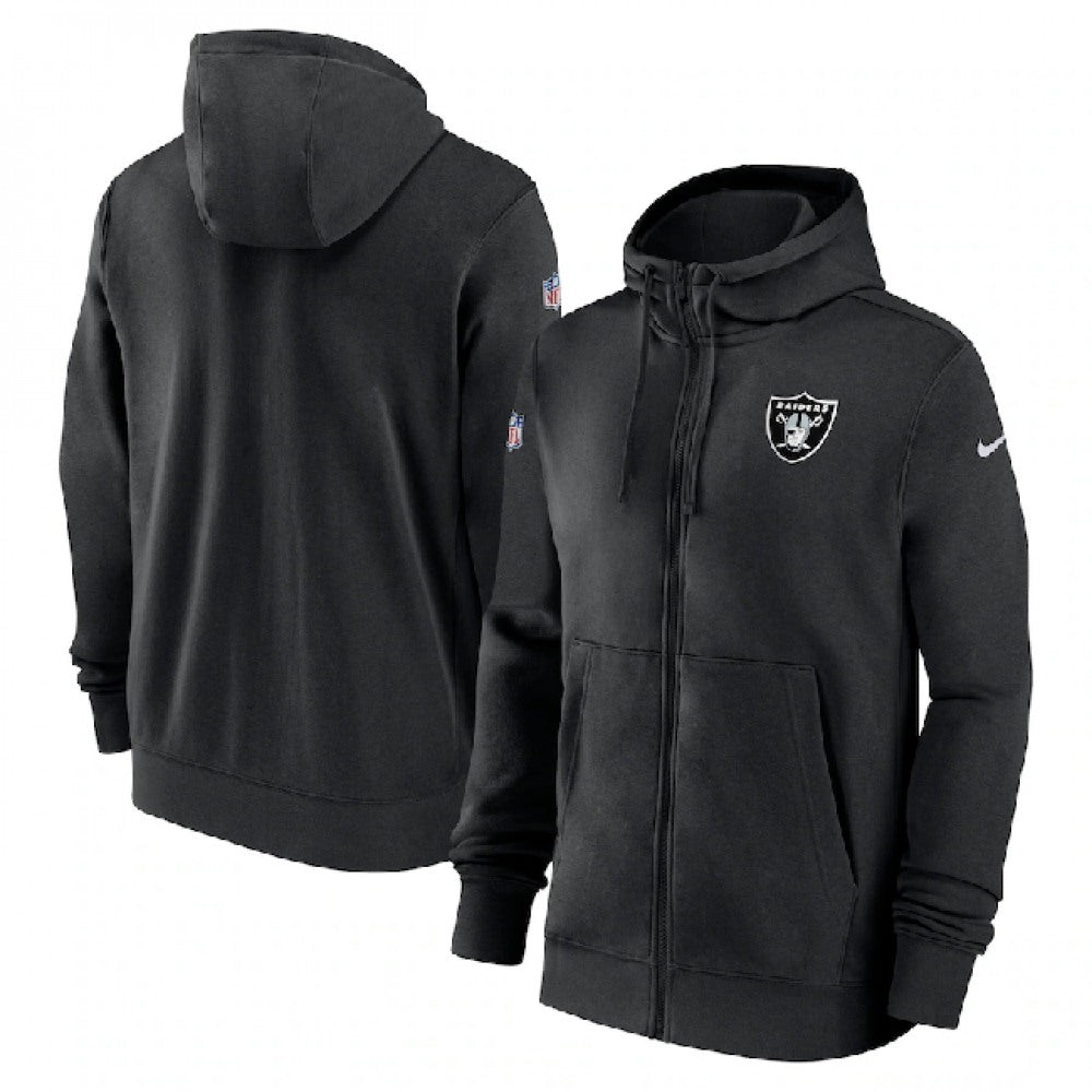 Men's Las Vegas Raiders Black Sideline Club Performance Full-Zip Hoodie 