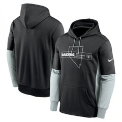 Men's Las Vegas Raiders Black Color Block Fleece Performance Pullover Hoodie 