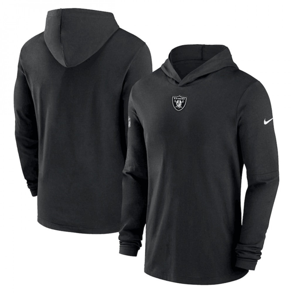 Men's Las Vegas Raiders Black Sideline Performance Long Sleeve Hoodie T-Shirt 