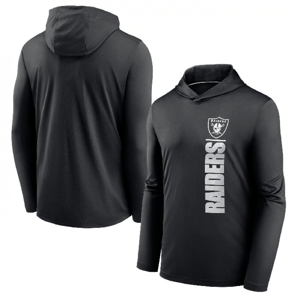 Men's Las Vegas Raiders Black Fan Gear Team Stack Hoodie Performance Long Sleeve T-Shirt 