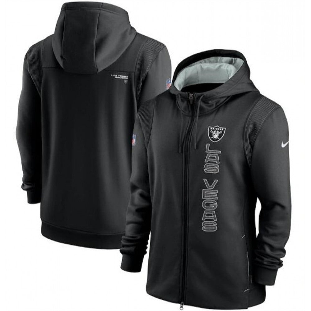 Men's Las Vegas Raiders 2021 Black Sideline Team Performance Full-Zip Hoodie 