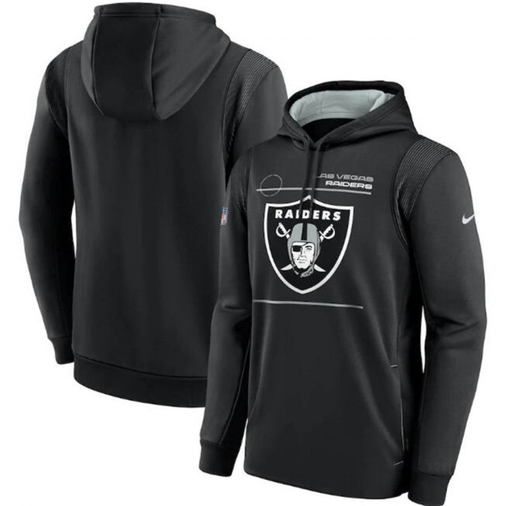 Men's Las Vegas Raiders 2021 Black Sideline Logo Performance Pullover Hoodie 