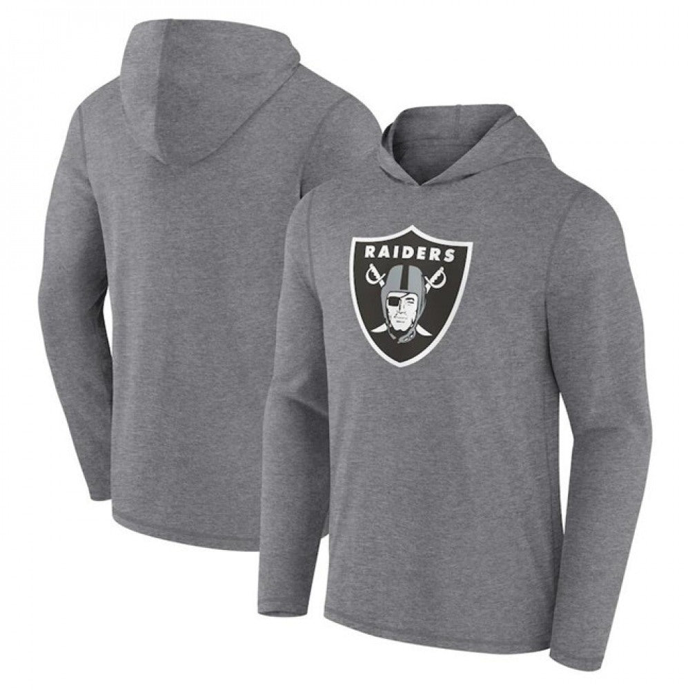 Men's Las Vegas Raiders Heather Gray Primary Logo Long Sleeve Hoodie T-Shirt 