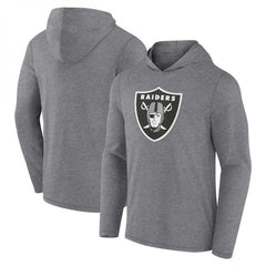 Men's Las Vegas Raiders Heather Gray Primary Logo Long Sleeve Hoodie T-Shirt 