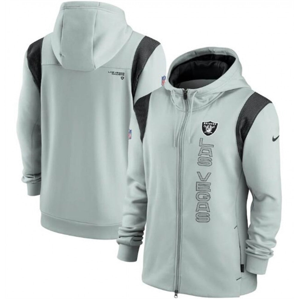 Men's Las Vegas Raiders 2021 Gray Sideline Team Performance Full-Zip Hoodie 