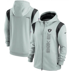 Men's Las Vegas Raiders 2021 Gray Sideline Team Performance Full-Zip Hoodie 