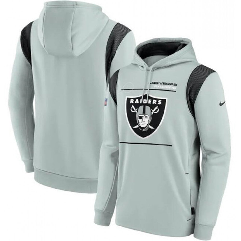 Men's Las Vegas Raiders 2021 Gray Sideline Logo Performance Pullover Hoodie 