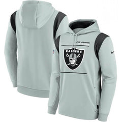 Men's Las Vegas Raiders 2021 Gray Sideline Logo Performance Pullover Hoodie 