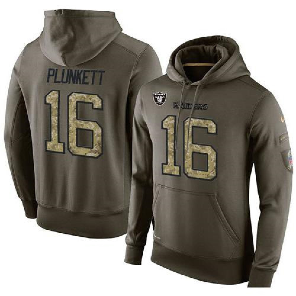 NFL Men's Oakland Raiders #16 Jim Plunkett Stitched Green Olive Salute To Service KO Performance Hoodie 