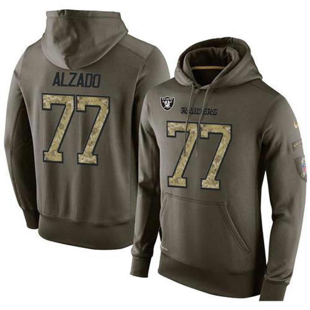 NFL Men's Oakland Raiders #77 Lyle Alzado Stitched Green Olive Salute To Service KO Performance Hoodie 