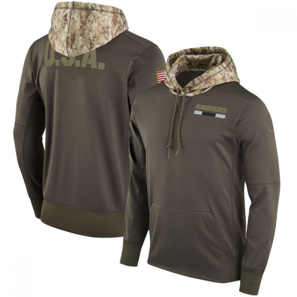 Men's Oakland Raiders Olive Salute to Service Sideline Therma Pullover Hoodie 