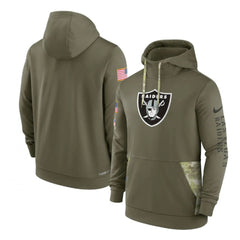 Men's Las Vegas Raiders 2022 Olive Salute to Service Therma Performance Pullover Hoodie 